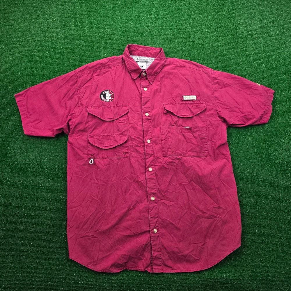 Florida State Seminoles Shirt Mens Large Maroon‎ Columbia PFG Button Up Fishing